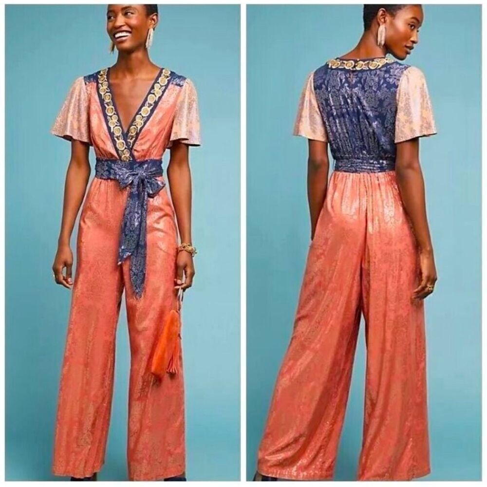 Anthropologie Akemi +Kin Sofia Metallic Jumpsuit